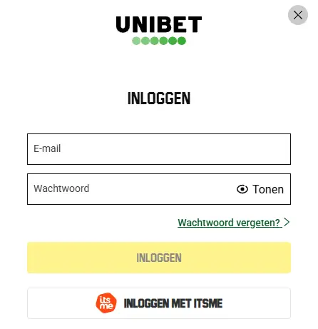 Unibet-inlog via formulier