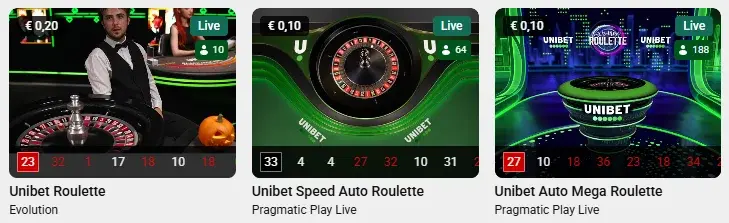 Roulettespellen bij Online Casino Unibet