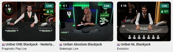 Blackjackspellen bij Unibet België