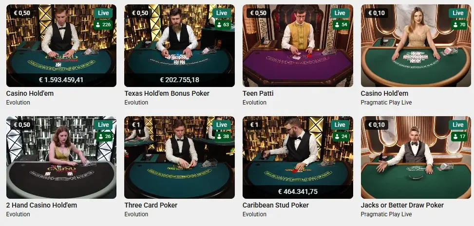 Live Casino-opties bij Unibet Live Casino