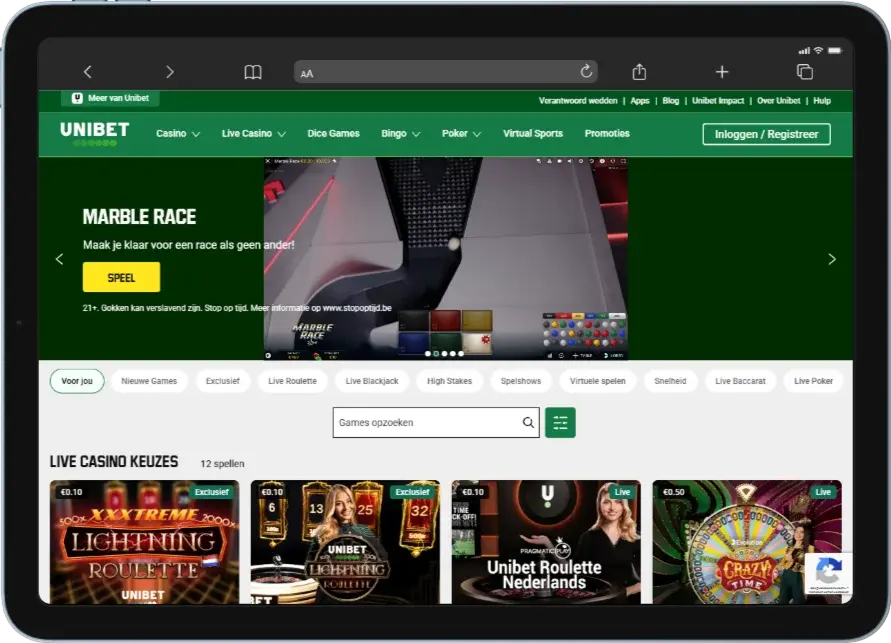 Unibet Casino App-interface
