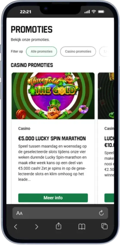 Promoties in de applicatie Unibet