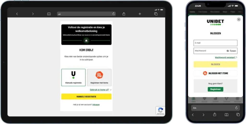 Registratie en inloggen via de Unibet Be-app