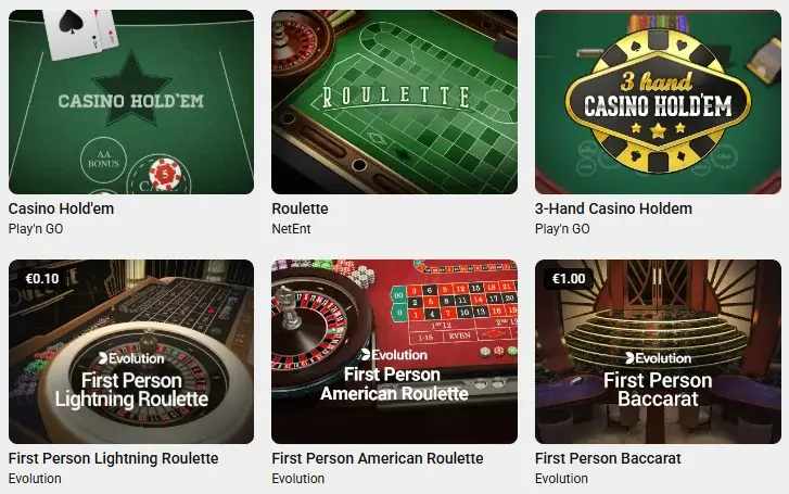 Blackjack en roulette bij Unibet Games