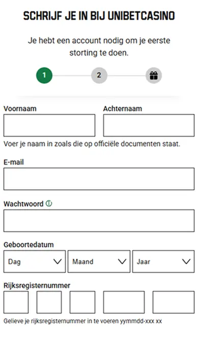 Unibet Registratie in België Tweede Stap